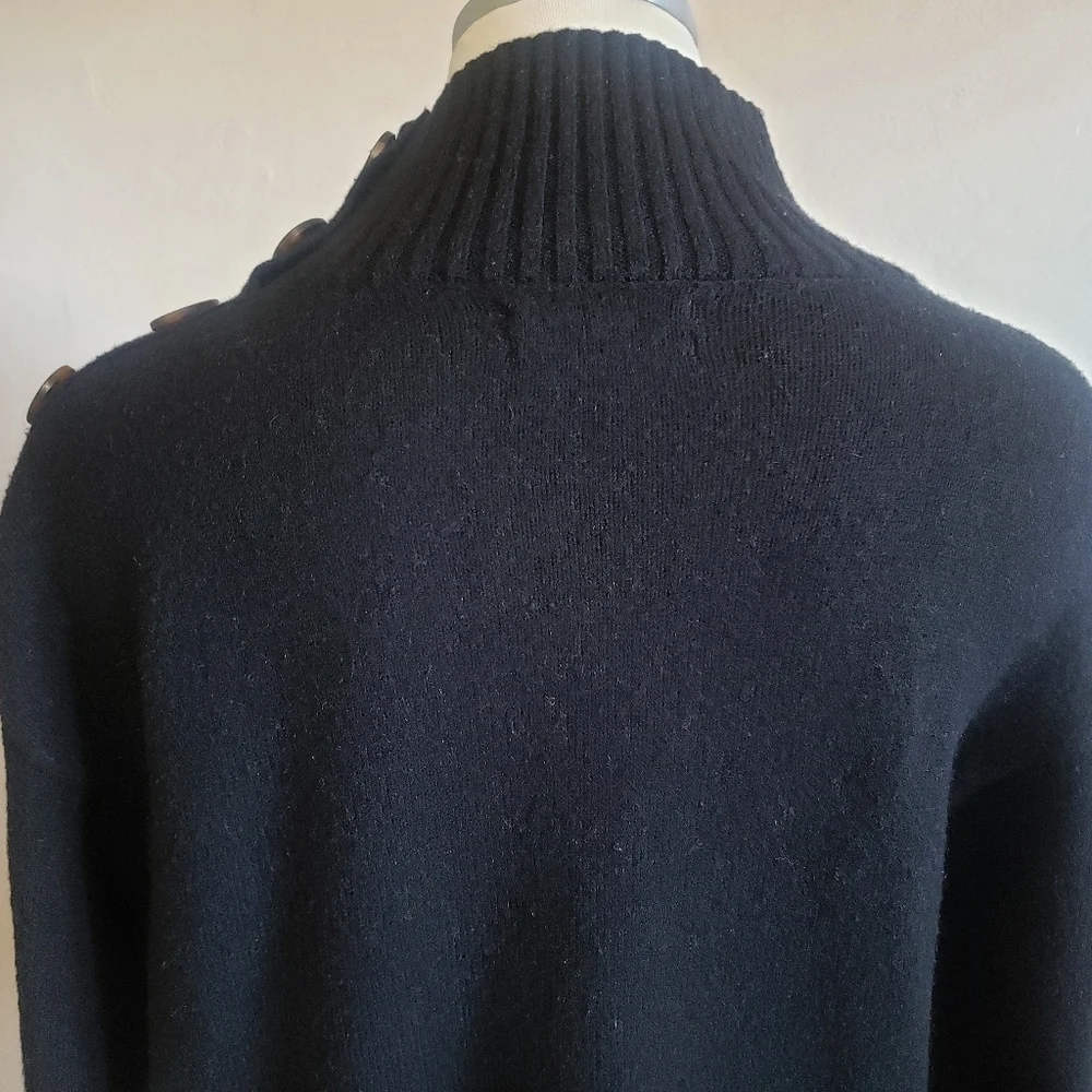 Anthropologie Sweater Womens Black S Mock Turtleneck Button Ribbed Neck Pullover